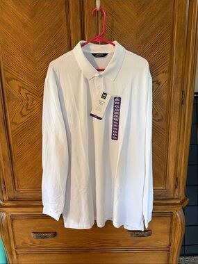 Men's White Long-Sleeve Polo Shirt - XXL